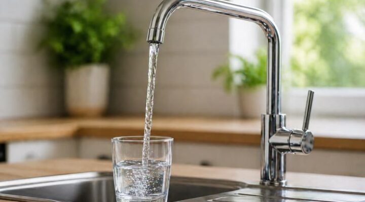 Homeowner holding a glass of cloudy tap water in a Tampa, FL kitchen to inspect milky water caused by air bubbles or hard water minerals.